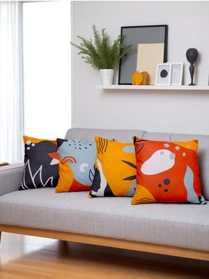 Nunu Teks Çift Tarafı Baskılı Kırlent Kılıfı | Modern Desenli Kırlent Kılıfı | 4'lü Takım Kırlent Kılıfı