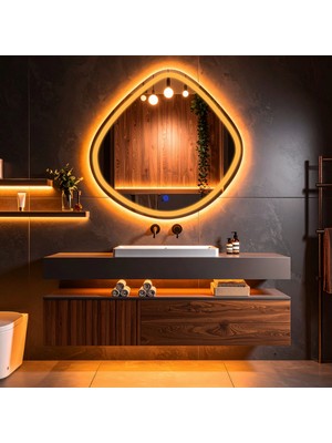 Arelu Amber Led'li Lazer Kumlamalı Lavabo & Banyo Aynası (Dokunmatik Sensörlü)