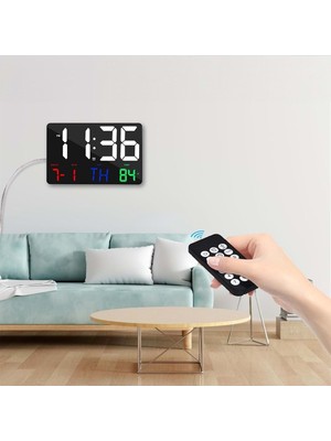 UltraNova Renkli HD LED Duvar Saati, Gün, Tarih, Sıcaklık, Alarm, USB, Modern Tasarım, Beyaz, 25x20 cm