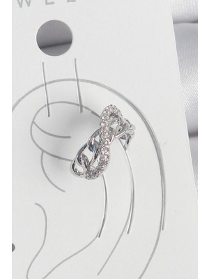 Pirinç Gümüş Renk Zirkon Taşlı Zincir Sonsuzluk Model Kadın Kıkırdak Küpe - TJ-BKP10553