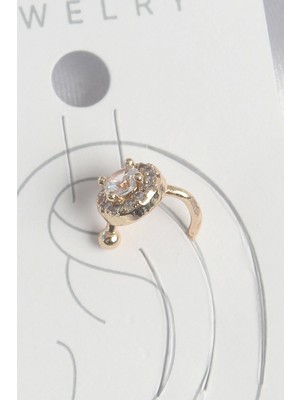Pirinç Gold Renk Zirkon Taşlı Kadın Kıkırdak Küpe - TJ-BKP10573
