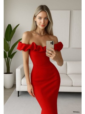 Passense Kadın Madonna Yaka Küpür Detaylı Scuba Elbise