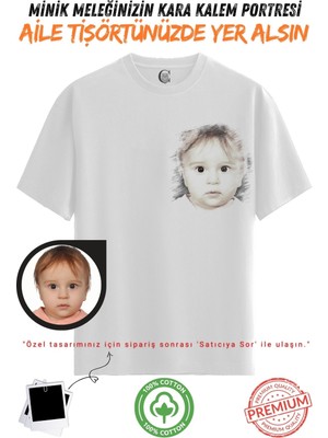 Color Luxe Kişiye Özel Karakalem Tişört | Fotoğraftan Baskı | Aile Evcil Hayvan Tasarım | %100 Pamuk Unisex Beyaz V10