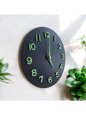 Fosforlu 3D Kabartma Rakam Ahşap Mini Küçük Duvar Saati Çap 22 cm Kek Kalıbı Hediyeli