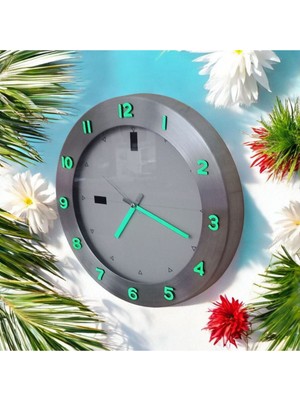Fosforlu 3D Kabartma Rakam Metal Duvar Saati Çap 36 cm
