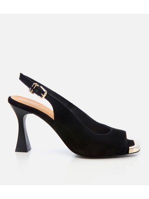 Hotiç Kadın Süet Deri Siyah Topuklu Sandalet