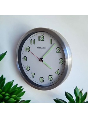 Fosforlu 3D Kabartma Rakam Metal Çerçeveli Duvar Saati Çap 30 cm