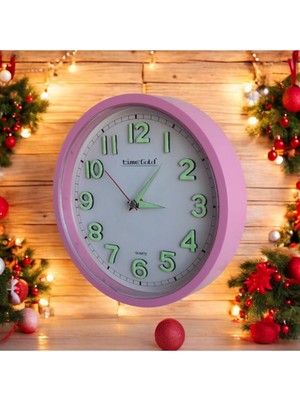 Fosforlu 3D Kabartma Rakam Kız Çocuk Odası Mini Küçük Duvar Saati Çap 22 cm Pembe