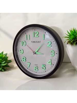 Fosforlu 3D Kabartma Rakam Mini Küçük Saat Duvar Saati Çap 22 cm Siyah