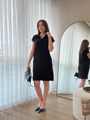Arben Boutique Kadın Kısa Kollu Yakalı Viskon Iki Iplik Elbise
