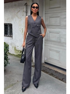 Arben Boutique Yeleği Çapraz Detay Düğmeli Cepli Yelekli Takım 10150