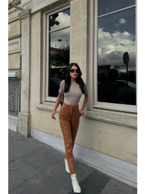 Arben Boutique Süet Pantolon Pensli - Taba