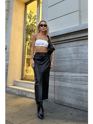 Arben Boutique Siyah Yırtmaçlı Süs Patlı Etek