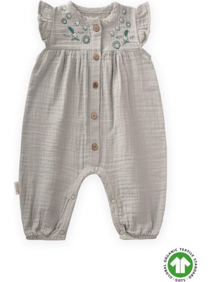 Organik Nakışlı Müslin Tulum 0-3 Yaş Su Yeşil