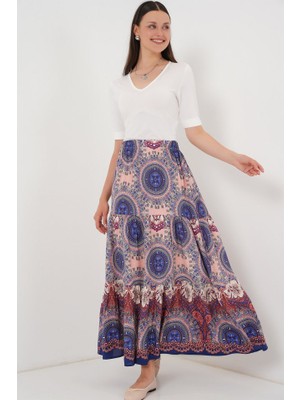 Arben Boutique 1898 Desenli Uzun Etek - Saks