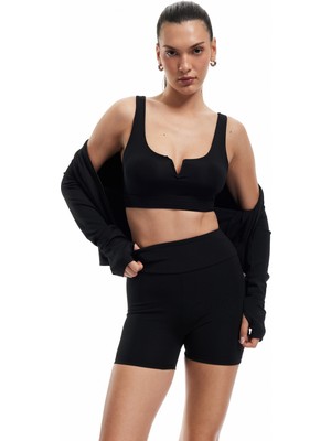 Koton Yüksek Bel Slim Fit Interlok Biker Spor Tayt