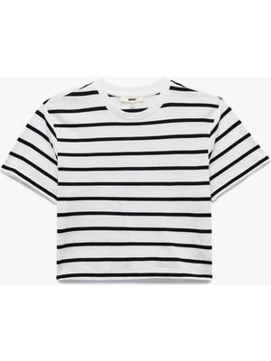 Koton Pamuklu Bisiklet Yaka Kısa Kollu Çizgili Tişört