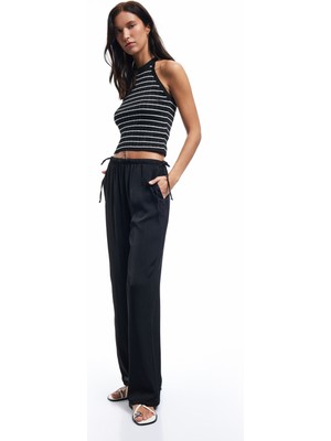 Koton Yanlardan Beli Bağlamalı Aerobin Saten Geniş Paça Pantolon