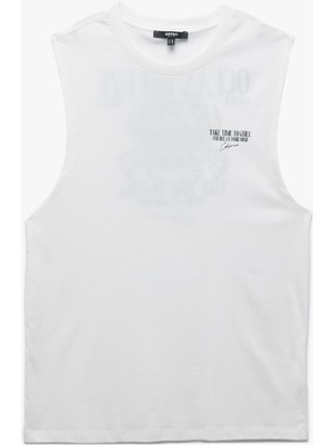 Koton Bisiklet Yaka Kolsuz Pamuklu Arkası Baskılı Atlet