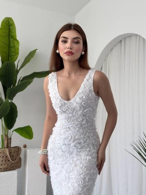 Arben Boutique Kren Gül Detaylı Elbise