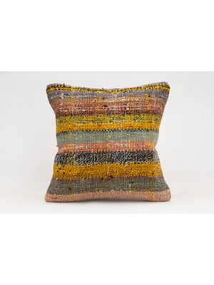 El Yapımı Kilimden Yapılmış Vintage Kırlent Kılıfı, Yün, 40X40 cm