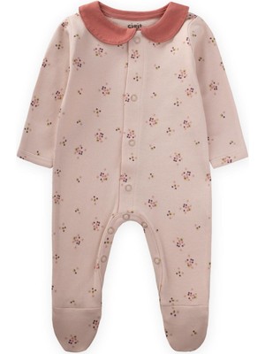 Çıtır Çiçek Desenli Bebe Yaka Tulum 0-9 Ay Pudra Pembe