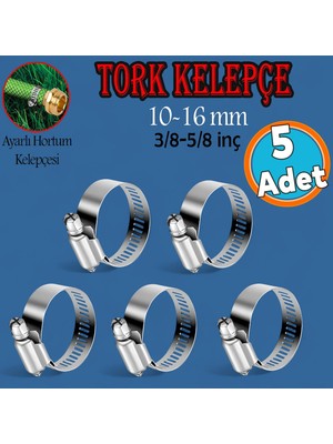 5 Adet Hortum Kelepçesi Tork Ayarlı 10X16 mm Paslanmaz Çelik Boru Metal Kelepçe Ayarlanabilir Klips