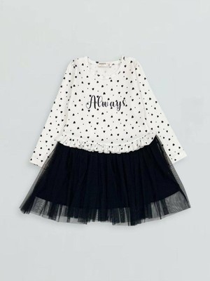 Kiz Cocuk Kalp Detayli Elbise. Tullu Etekli Parti Elbısesi.