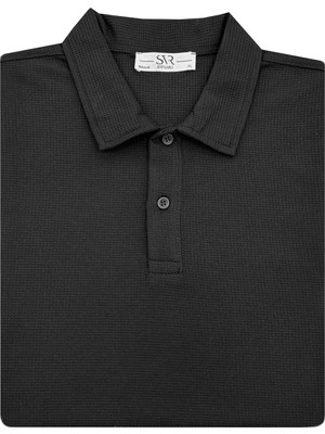 Süvari Bol Kesim Waffle Desenli Yumuşak Dokulu Çift Kat Yakalı Polo Yaka T-Shirt