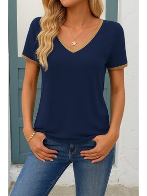 Arben Boutique Kadın Kısa Kollu V Yakalı Viskon Bluz