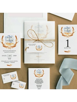 Başak Şeffaf Zarflı Düğün Davetiyesi