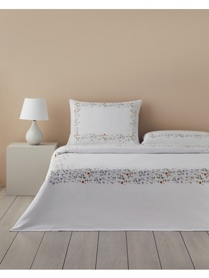 Belleza Krep Super King Nevresim Takımı 260X220 cm Mavi-Turuncu