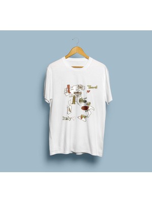 Oversize Italya Haritası ve Turistik Yerler Tasarım Unisex T-Shirt