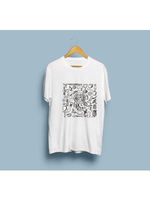 Oversize Pizza ve Malzeme Tasarım Unisex T-Shirt
