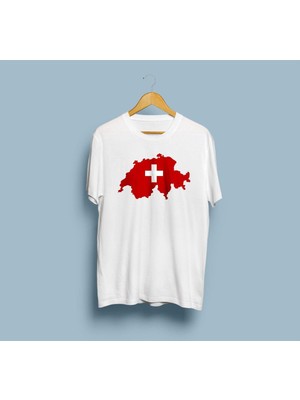 Oversize Switzerland / Isviçre Bayrağı ve Haritası Tasarım Unisex T-Shirt