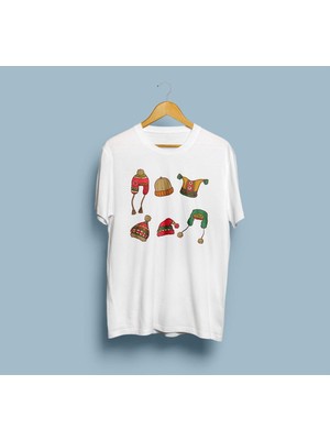 Oversize Kış Temalı Şapkalar Tasarım Unisex T-Shirt