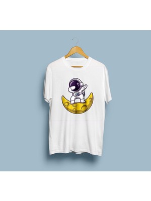 Oversize Çizgi Astronot Tasarım Unisex T-Shirt