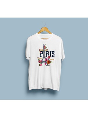 Oversize Paris Yazılı Eyfel Kulesi 2 Baskılı Tasarım Unisex T-Shirt