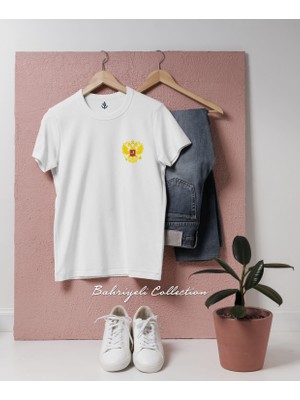 Oversize Rusya'nın Çift Başlı Kartal Ulusal Amblemi Tasarımlı Unisex T-Shirt
