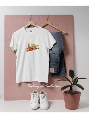 Oversize Vintage Style Toy Train Illustration Tasarımlı Unisex T-Shirt