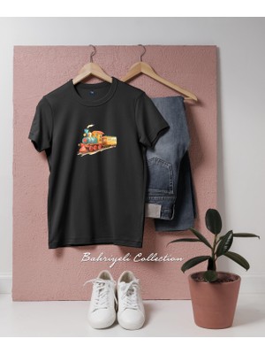 Oversize Vintage Style Toy Train Illustration Tasarımlı Unisex T-Shirt