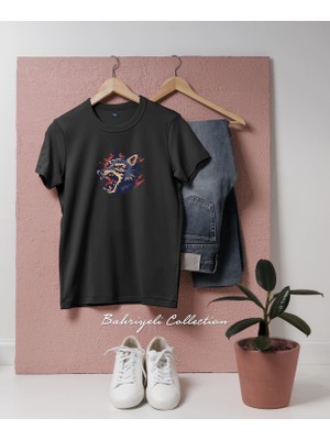 Oversize Fierce Cartoon Wolf Illustration Tasarımlı Unisex T-Shirt