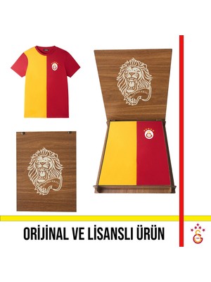 Galatasaray Lisanslı 5 Yıldızlı Yetişkin T-Shirt Hediye Aslan Ahşap Kutulu