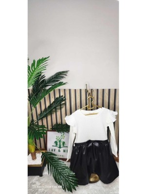 Kiz Çocuk Bayramlık Elbıse. Beyaz Gömlek Sıyah Sunı Derı Etek. Bayramlık Elbıse