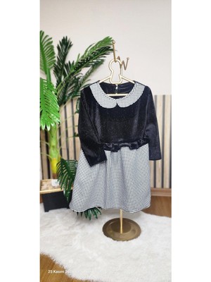 Kız Çocuk Kadife Simli Kazayağı Elbise