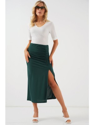 Arben Boutique 8033 Sandy Yırtmaçlı Etek - Zümrüt Yeşili