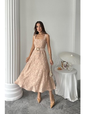 Arben Boutique Bej Kuplu Uzun Elbise