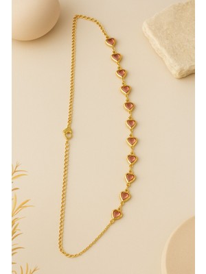 Gold Pembe Sıralı Kalpli Kolye