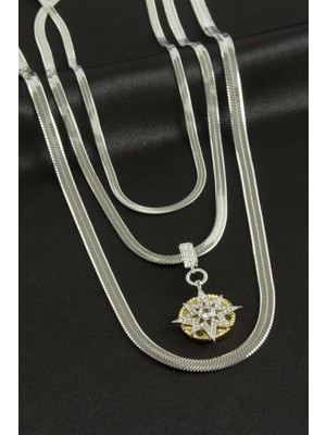 Yıldız Italyan Zincirli Lüks Çelik Üçlü Kolye