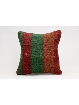 El Yapımı Kilimden Yapılmış Vintage Kırlent Kılıfı, Yün, 40X40 cm